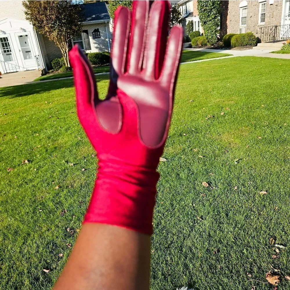 Stylish Burgandy Spandex Faux Leather Blend Statement Gloves.